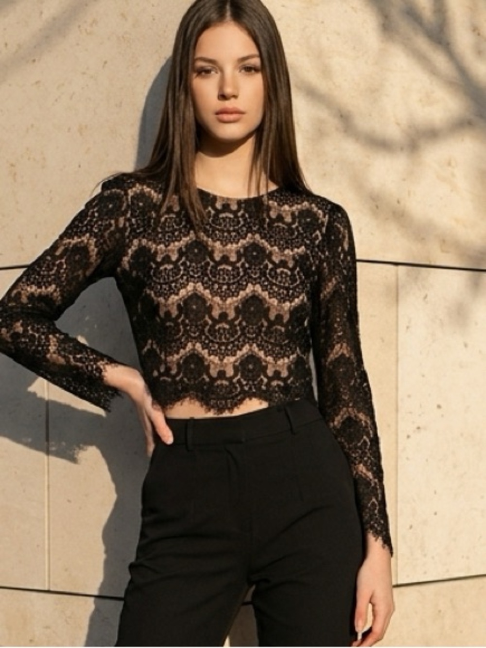Eliza J Black with Nude Overlay Top